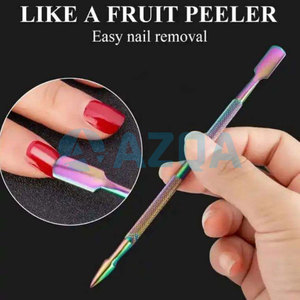 Empujador de cutículas y limpiador de uñas de doble punta de titanio arcoíris de acero inoxidable de alta calidad al por mayor para manicura y pedicura - Product Image 4