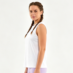 Camiseta sin Mangas Blanca para Mujer, Cuello Redondo, Color Sólido, Transpirable, de Poliéster, Corte Regular, para Todas las Temporadas, Ropa Deportiva Informal - Product Image 2