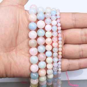 Perles rondes lisses en pierre précieuse Morganite rose naturelle, pour la fabrication de bijoux, bracelets, colliers, accessoires de charme à faire soi-même - Product Image 2