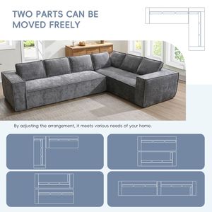 Divano Sezionale Modulare Minimalista da 328 cm con Video-Enhancement, 6 Posti, in Ciniglia Antipiega, Set 2 Pezzi per Soggiorno - Product Image 5
