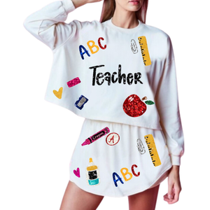 New Arrival High Quality Custom T-Shirts for Women Summer Wear with Casual Sequin <b>Patches</b> Cotton Fabric for <b>Back</b>-to-School - Product Image 3