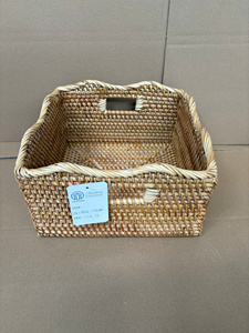 Handwoven Rectangular Storage Basket with Wavy Edge Natural Rattan Organizer Eco Friendly Handmade Basket for Home Decor Shelf - Product Image 2