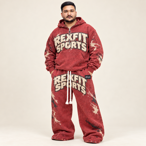 Conjunto de sudadera con capucha para hombre Rexfit Sports, rojo, con estampado de felpa francesa, estilo urbano, ropa de invierno, chándal personalizado. - Product Image 2