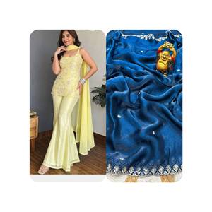 Ensemble Salwar Kameez Maxi en Satin Brodé à Taille Empire pour Femme, Robe de Soirée et de Mariage, Tenue Ethnique, Bretelles Fines, Pantalon Palazzo - Product Image 2