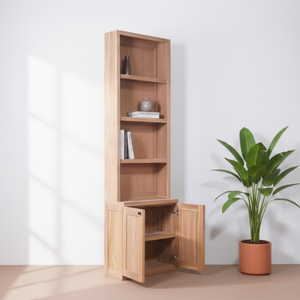 Armoire de cuisine en teck massif de style moderne avec portes en verre, finition couleur bois naturel pour meubles de salle à manger - Product Image 1