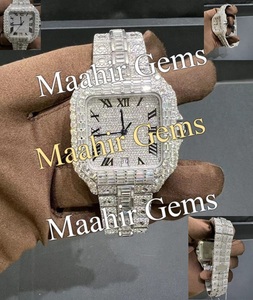 Montre mécanique de luxe en acier inoxydable avec bracelet à fermoir, sertie de moissanite carrée en verre, étanche 10 bars, 100% testée - Product Image 4