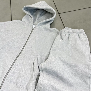 Survêtement unisexe gris à capuche, manches longues, fermeture éclair, couleur unie, vêtement décontracté, poches latérales, coupe régulière, saison automne, 100% coton - Product Image 3