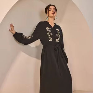 เดรสลำลองพิมพ์ลายดอกไม้ แขนยาว คอวี สำหรับผู้หญิง เซ็กซี่ คอวี ไซส์ใหญ่ เสื้อผ้าแฟชั่นลำลองทรงแม็กซี่ - Product Image 1