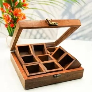 Caja de especias de madera hecha a mano con múltiples compartimentos Organizador de almacenamiento de cocina tradicional para especias Hierbas y condimentos - Product Image 2