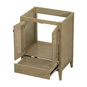 Armadio in Rattan da bagno con struttura in tinta unita da 24 pollici con porte e cassettiere in MDF con finitura naturale solo senza lavello - Product Image 3