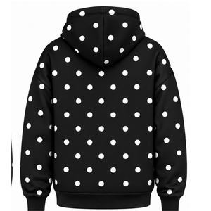 <b>Black</b> White Polka Dot <b>Women</b> Pullover Hoodie Casual <b>Fleece</b> Hooded Sweatshirt Long Sleeve Drawstring Kangaroo Pocket Streetwear - Product Image 2