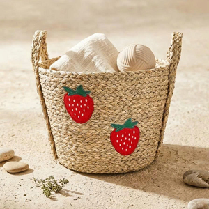 Natural Seagrass Basket Organizer with Handle, Scalloped Design Nursery Basket, Handmade in Vietnam - Product Image 4