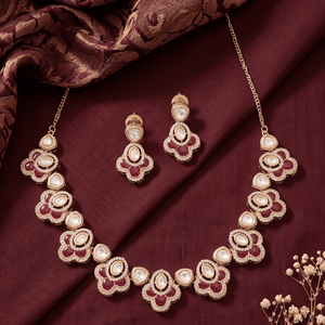 Ensemble collier et boucles d'oreilles élégants en laiton plaqué or rose avec chaîne en moissanite pour femme, idéal pour les mariages - Product Image 4