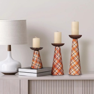 Luxury design Plaid design mixed color enamel candle holder 3 pc set pillar candle holders <b>offer</b> customizations - Product Image 3