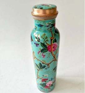 Botella de agua de cobre con diseño de rama de flor de cerezo, botella reutilizable con estampado azul cielo, decorativa, para viajes, oficina, cocina - Product Image 3