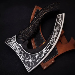 Burraq Hache à pizza artisanale en acier au carbone avec manche en bois de rose et étui en cuir, 12 pouces, pour bricolage, usage industriel, camping, extérieur, Fête des Pères - Product Image 2