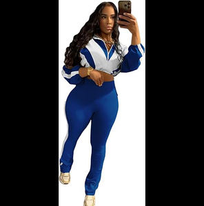 Conjuntos deportivos de dos piezas para mujer, con contraste de color, chaqueta corta con cremallera de manga larga, leggings, pantalones jogger, trajes deportivos. - Product Image 1