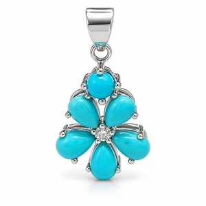 <b>Turquoise</b> Flower Pendant Natural <b>Turquoise</b> Center 925 Sterling Silver Rhodium Plated Prong Set Classic Women's Jewelry for - Product Image 4