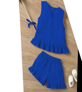 Ensemble haut à volants bleu royal et short assorti à volants - Product Image 3