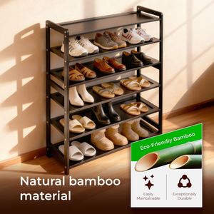 Modern 6-Tier Flat Bamboo <b>Shoe</b> Rack 26.8*9.84*35.4in Coffee Color Wooden Furniture for Home <b>Storage</b> for Living Room - Product Image 5