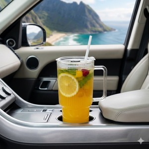 Gobelet en verre moderne avec couvercle et paille, isolé, sans BPA, compatible lave-vaisselle, pour les voyages, design à paroi épaisse transparente, unisexe - Product Image 3