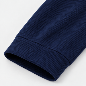 Women's Navy Ribbed <b>Lounge</b> <b>Set</b> Long Sleeve Crew Neck Top Wide Leg Drawstring Pants Casual <b>Two</b> <b>Piece</b> Outfit Wholesale OEM Apparel - Product Image 3