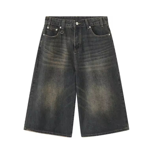 Shorts en jean vintage pour homme, style streetwear estival, jorts personnalisés, coupe ample, effet usé, en coton foncé, broderie décorative, jean clair - Product Image 6