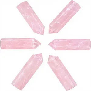 Punta de Cuarzo Rosa Natural Pulida, Gema Rosa, Proveedor Mayorista a Granel para Manualidades, Rejilla de Cristal DIY - Product Image 2
