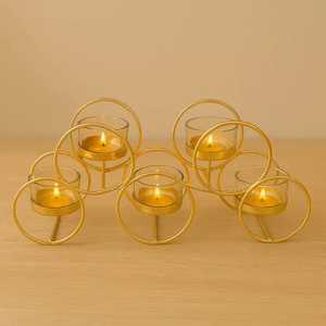 Golden Lumi Aluminum <b>Tea</b> <b>Light</b> Holder Set 5 Interlocking Rings Heat Resistant Eco-Friendly Home Decoration Wedding Candle Stand - Product Image 1
