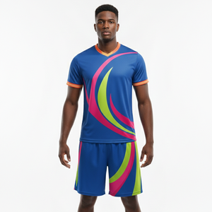 Uniforme de Fútbol Azul, Jersey de Baloncesto Transpirable con Conjunto de Pantalones Cortos, Camiseta de Manga Corta de Calidad con Pantalones Cortos al Por Mayor - Product Image 2