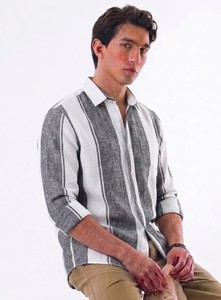 Camisa Casual de Hombre Enovate Logan a Cuadros, Doble Botonadura, Manga Larga, Cuello Clásico, Transpirable, Lino/Algodón, Estilo Verano ODM - Product Image 2