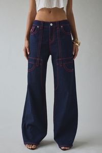 Pantalones vaqueros de cintura alta para hombre, talla grande, de algodón, con bolsillos de parche, corte holgado, casuales, con cierre de botones - Product Image 3