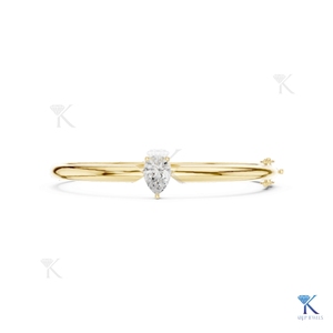 Lab Grown Diamond Solitaire Pear Cut Bangle 14K Solid Gold Fine Unisex Minimalist <b>Cuff</b> Jewelry Party Gift Trendy - Product Image 1
