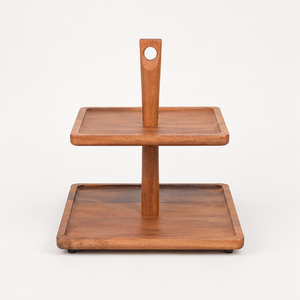 Handmade Acacia Wood 2 Tier <b>Cake</b> <b>Stand</b> Eco-Friendly Square Wooden Serving Tray & Dessert Display for Weddings Parties - Product Image 4