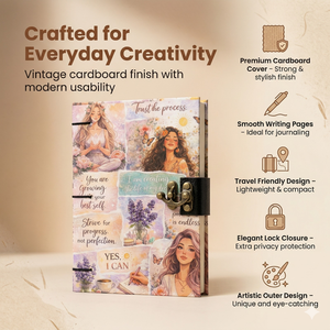 <b>A5</b> Motivational Quote Journal Lock <b>Notebook</b> Handmade Thread Sewing Bound 100 Sheets Cardboard Hardcover Diary | Inspirational - Product Image 2