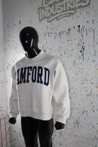 SAMFORD WHITE <b>Mock</b> <b>Neck</b> Sweatshirt 100% NAVY BLUE Applique Embroidery wide <b>neck</b> Sweatshirt Finer Threads - Product Image 3