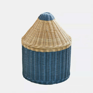 Fun Character Blue Rattan Pencil Shape Storage Basket For Kids Room Organization Bohemian Style Round Woven Basket - Product Image 2
