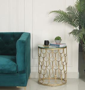 Modern Brass Side <b>Table</b> with Tempered Glass Top Contemporary Living Room Accent Furniture - Product Image 1