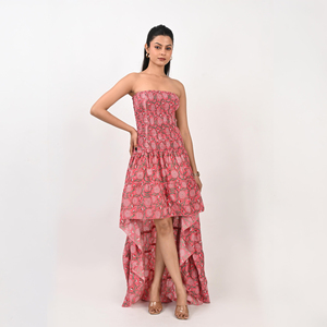 Cotton Tube Maxi <b>Dress</b> Womens Floral Printed Strapless <b>Long</b> Maxi <b>Dress</b> with Ruffled High Low Hem for <b>Beach</b> Holiday - Product Image 1