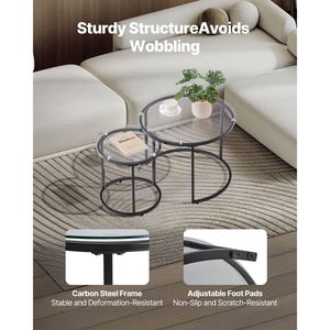 Set di 2 tavolini da caffè impilabili da 23,6 pollici in vetro, tavolini moderni per piccoli spazi con contenitore - Product Image 3