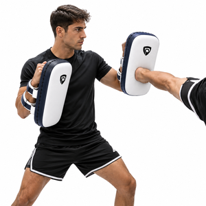 Guantes de Boxeo DUMELA WHITE NAVY LEATHER PROTECTIVE, Modelo DI-MK 8, Diseño Contorneado Duradero para Entrenamiento de Muay Thai, Pakistán - Product Image 3