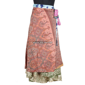 Nuevas faldas largas sexys estampadas vintage, falda cruzada de seda, falda cruzada de seda larga estilo sari antiguo de Rajastán, faldas cruzadas mágicas estampadas indias. - Product Image 3