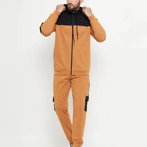 Men's Orange Tracksuit Full <b>Zip</b> <b>Hooded</b> Jacket With Side Pockets Matching Pants Casual Wear Breathable Polyester Autumn Outfit - Product Image 2