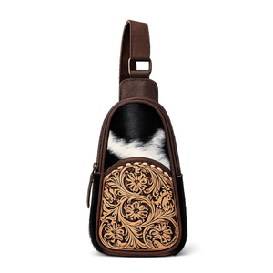 Hand Tooled Genuine Leather Women Sling Bag Hair On Cowhide Crossbody <b>Purse</b> Western Floral Handmade Vintage women Shoulder Bag - Product Image 1