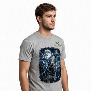 NEXTEX T-shirt unisexe Howling Wolf en jersey de coton doux gris chiné à col rond décontracté - Product Image 2