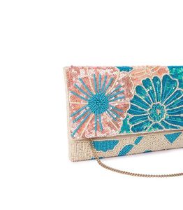 Bolso de Mano de Lujo con Cuentas de Turquesa y Bordado Bohemio, Cierre de Solapa, Hecho a Mano, Lona Premium, Floral, para Fiestas, Uso Diario y Nocturno - Product Image 2