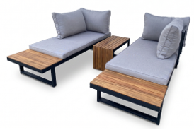 Modern <b>Outdoor</b> Lounge Set Aluminum Garden Daybed <b>Sofa</b> Fabric Patio Seating with Side Table Light Gray - Product Image 2