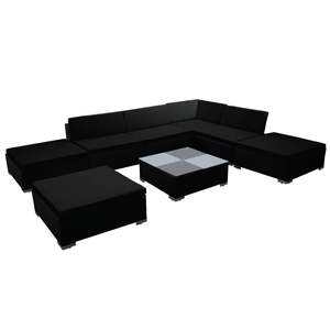 Grand ensemble de salon de jardin en polyrotin noir avec structure en acier thermolaqué – Mobilier d'extérieur élégant - Product Image 2