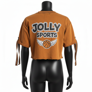 Camiseta Corta para Mujer, de Alta Calidad, en Tela de Algodón Terry, Estilo Vintage con Paneles, Logotipo Personalizado, Transpirable - Product Image 2