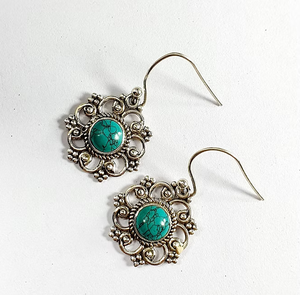 Pendientes de Turquesa en Forma de Flor, Plata de Ley 925, Joyería para Uso Diario de Mujer - Product Image 2